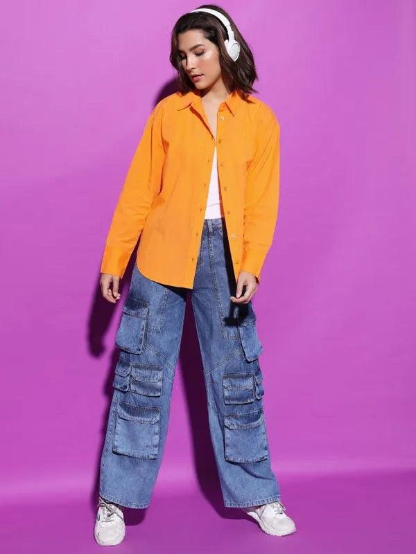 Suburbans Women Orange Solid Casual Shirts