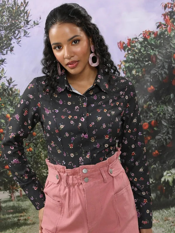 Suburbans  Women Black Printed Casual Shirts