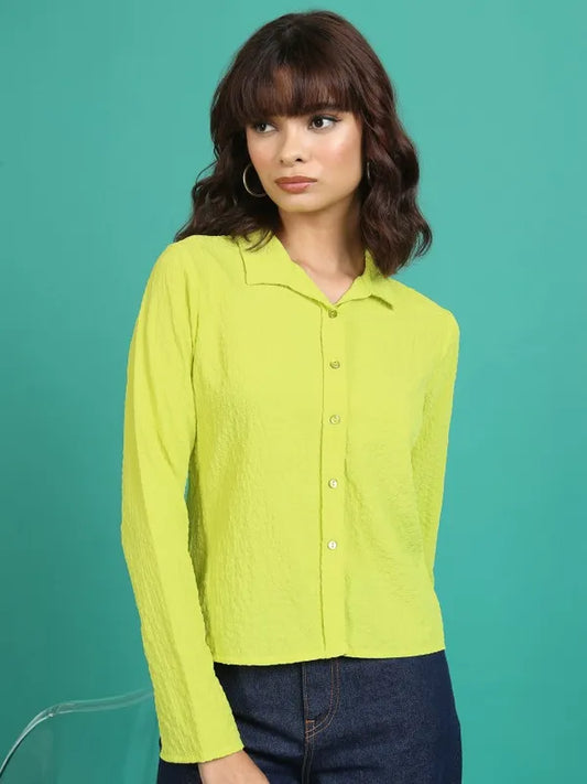 Suburbans  Women Green Solid Casual Shirts
