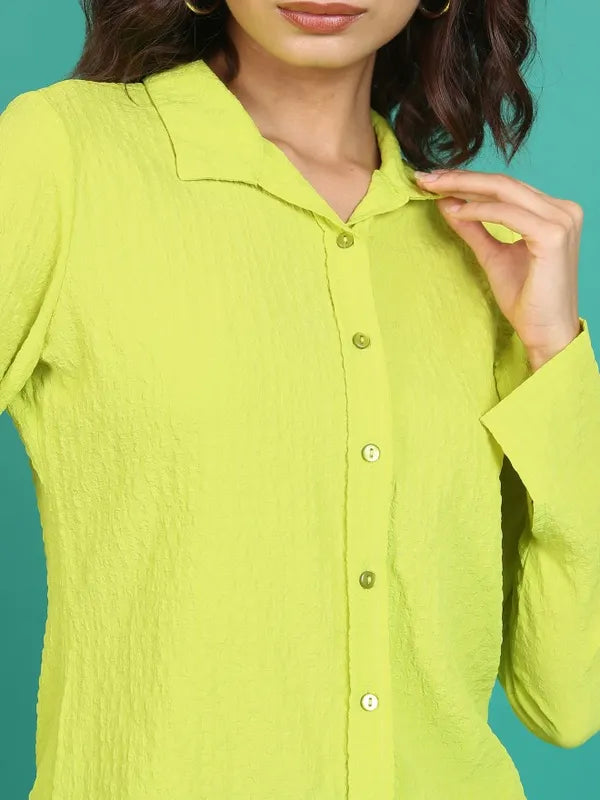 Suburbans  Women Green Solid Casual Shirts