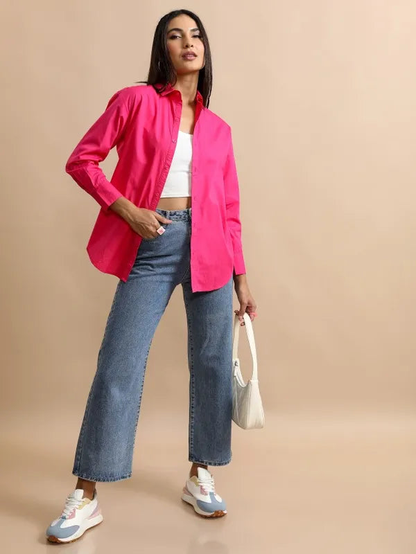 Suburbans Women Pink Solid Casual Shirts