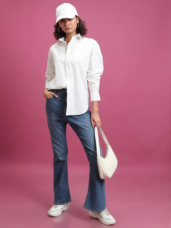 Suburbans Women White Solid Casual Shirts