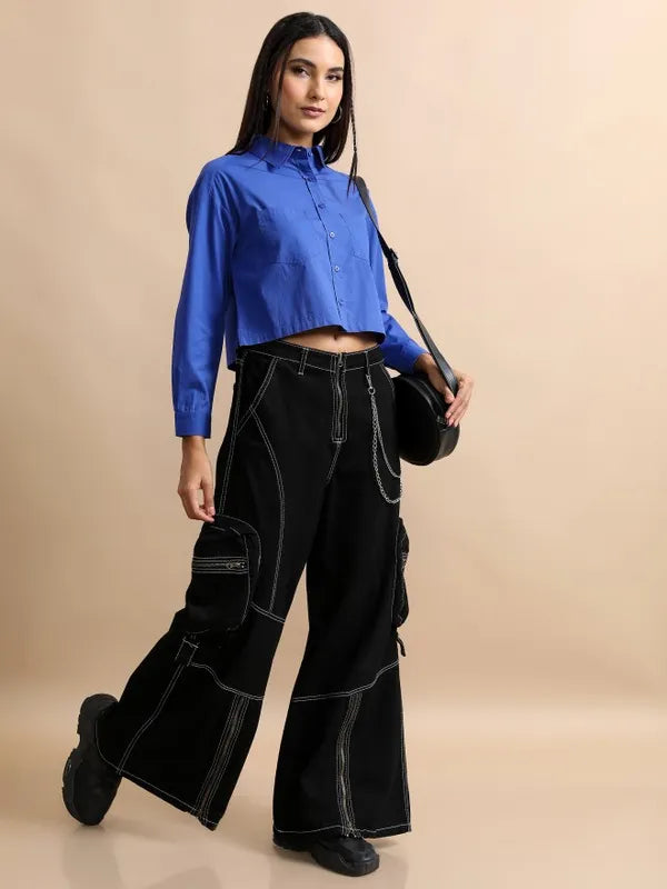 Suburbans Women Blue Solid Casual Shirts