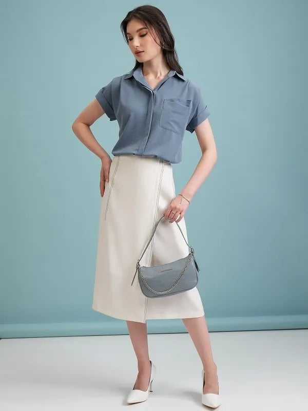 Suburbans Women Blue Self Design Casual Shirts