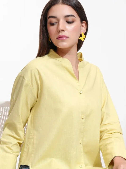 Suburbans  Women Yellow Solid Regular Fit Casual Shirt