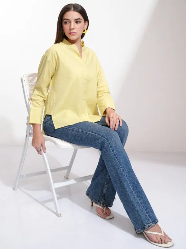 Suburbans Women Yellow Solid Regular Fit Casual Shirt