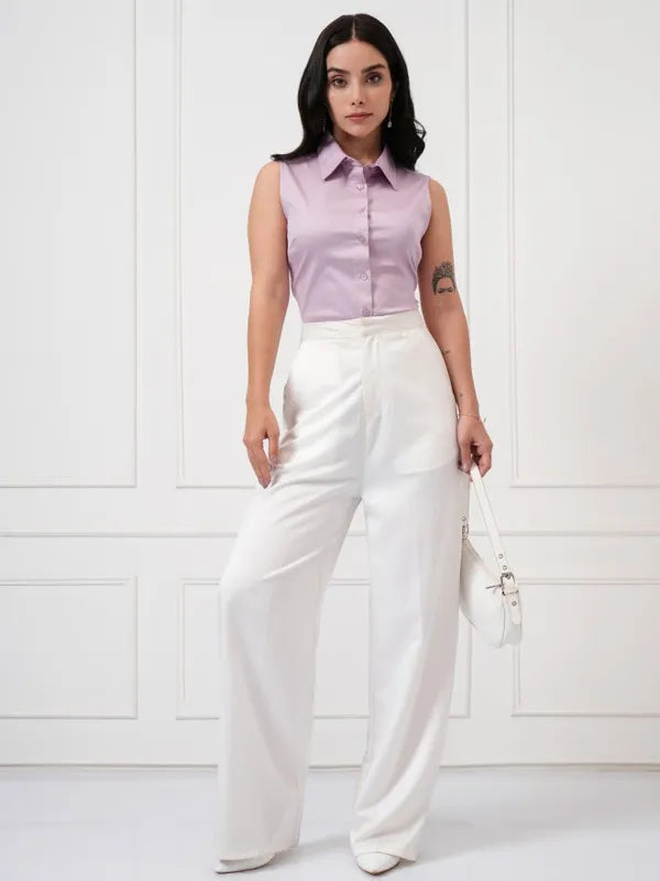 Suburbans Women Purple Solid Sleeveless Casual Shirt