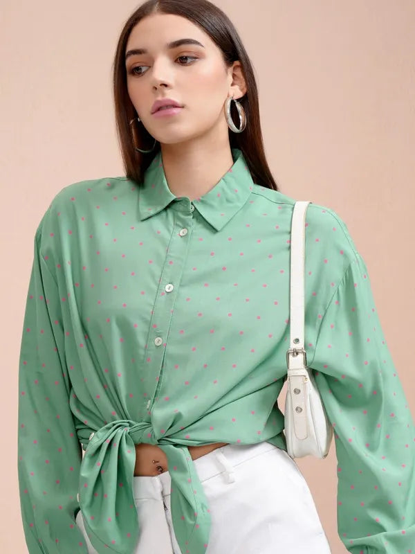 Suburbans  Women Teal Printed Regular Fit Casual Shirt