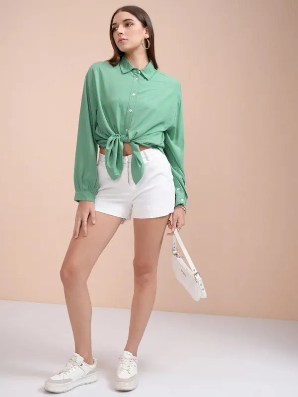 Suburbans  Women Teal Printed Regular Fit Casual Shirt