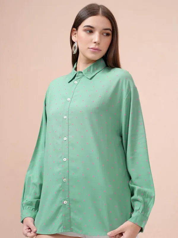 Suburbans  Women Teal Printed Regular Fit Casual Shirt