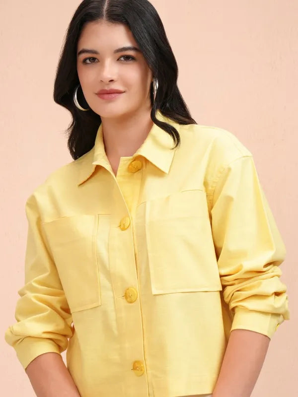 Suburbans  Women Yellow Solid Oversized Fit Casual Shirt