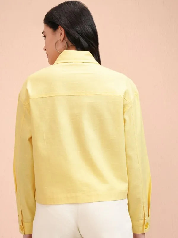Suburbans  Women Yellow Solid Oversized Fit Casual Shirt