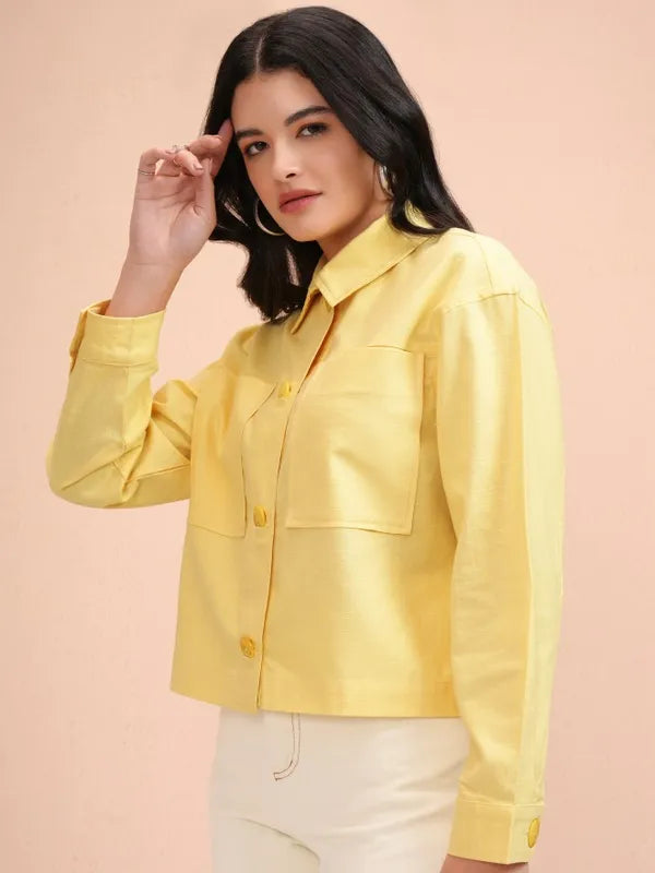Suburbans  Women Yellow Solid Oversized Fit Casual Shirt