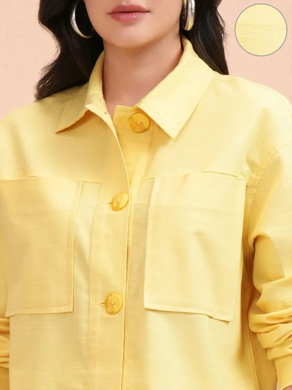 Suburbans  Women Yellow Solid Oversized Fit Casual Shirt