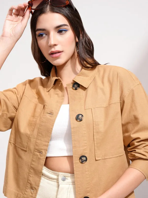 Suburbans Women Brown Solid Oversized Fit Casual Shirt