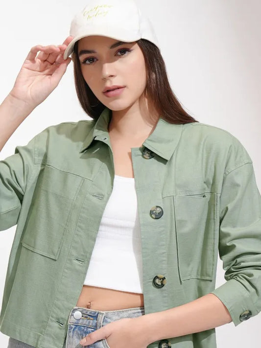 Suburbans  Women Olive Solid Oversized Fit Casual Shirt