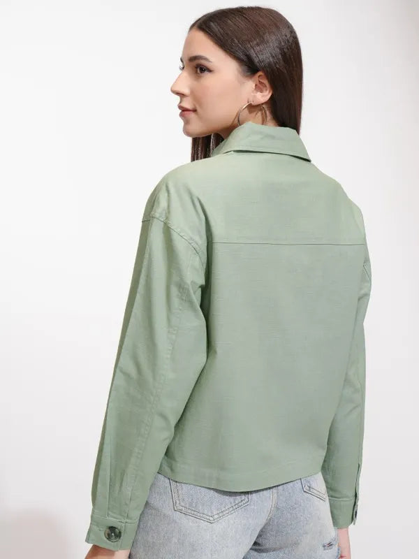 Suburbans  Women Olive Solid Oversized Fit Casual Shirt