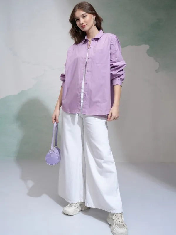 Suburbans   Women Purple Solid Regular Fit Casual Shirt