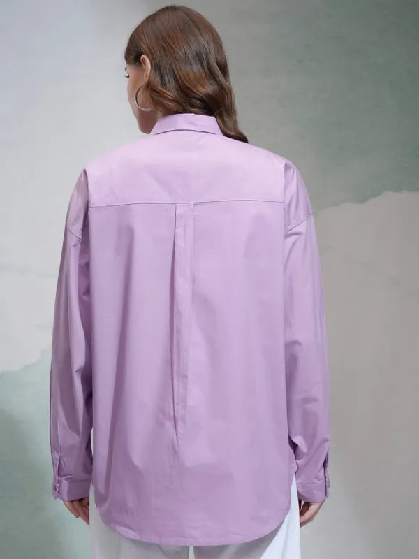Suburbans   Women Purple Solid Regular Fit Casual Shirt