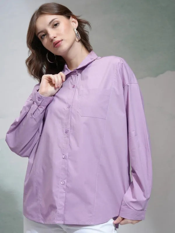 Suburbans   Women Purple Solid Regular Fit Casual Shirt