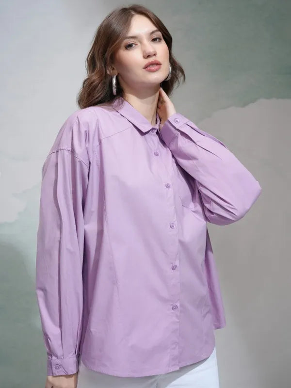 Suburbans   Women Purple Solid Regular Fit Casual Shirt