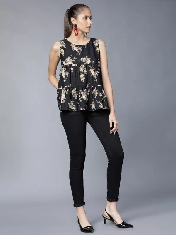 Suburbans Women Black Printed Empire Tops