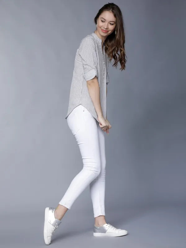 Suburbans Women Grey Striped Regular Tops