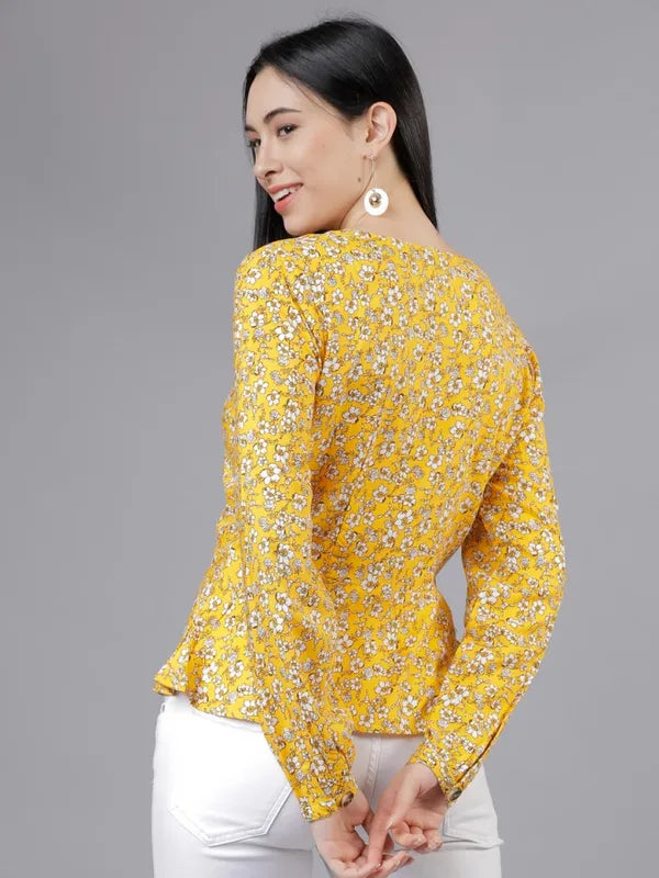 Suburbans  Women Yellow Printed Peplum Tops