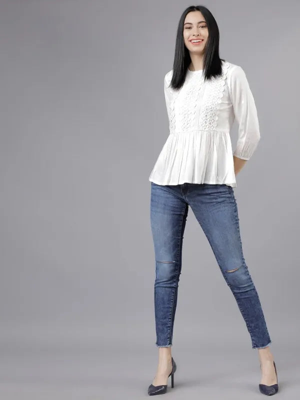 SuburbansWomen Off White Solid Peplum Tops