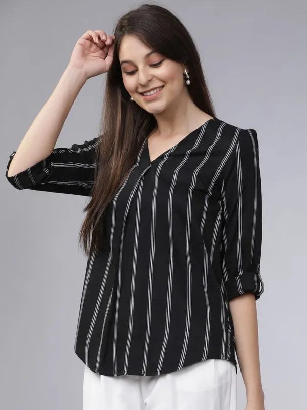 Suburbans Women Black Striped Regular Tops