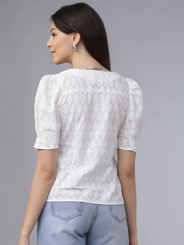 Suburbans  Women Off White Embroidered Regular Tops
