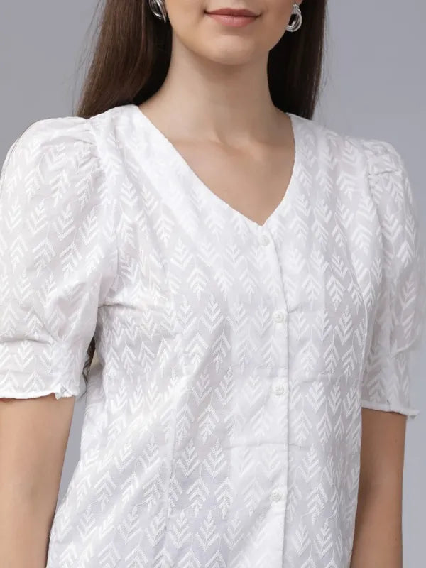 Suburbans  Women Off White Embroidered Regular Tops