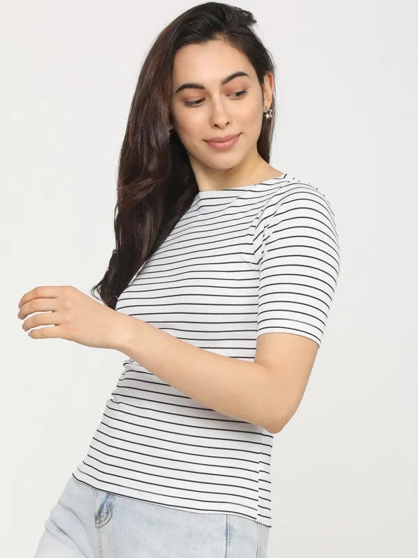 Suburbans Women White Striped Fitted Tops