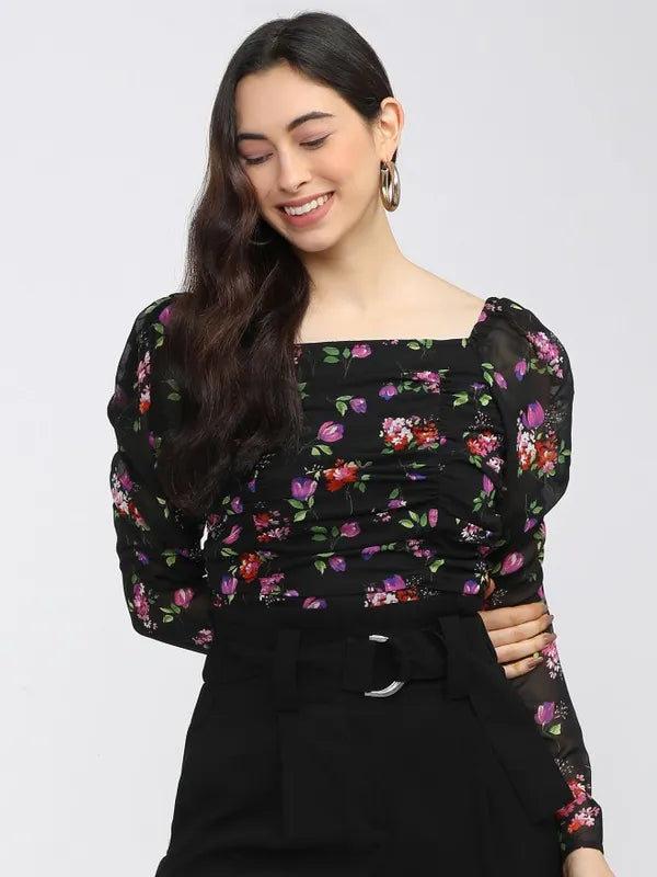 Suburbans Women Black Printed Regular Tops