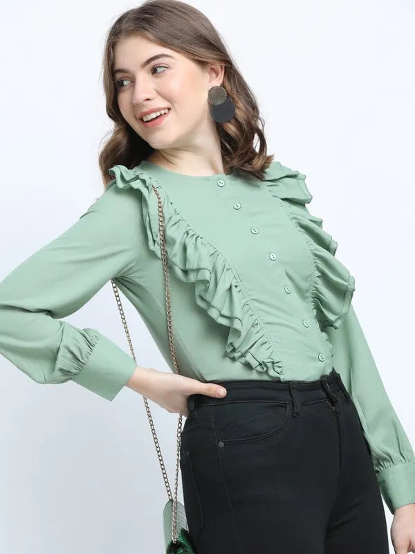 Suburbans Women Green Solid Regular Tops