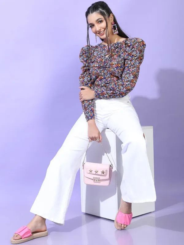 Suburbans Women Blue Printed Regular Tops