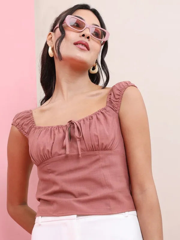 Suburbans Women Rose Solid Fitted Tops