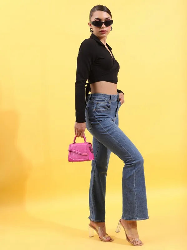 Suburbans Women Black Solid Wrap Tops