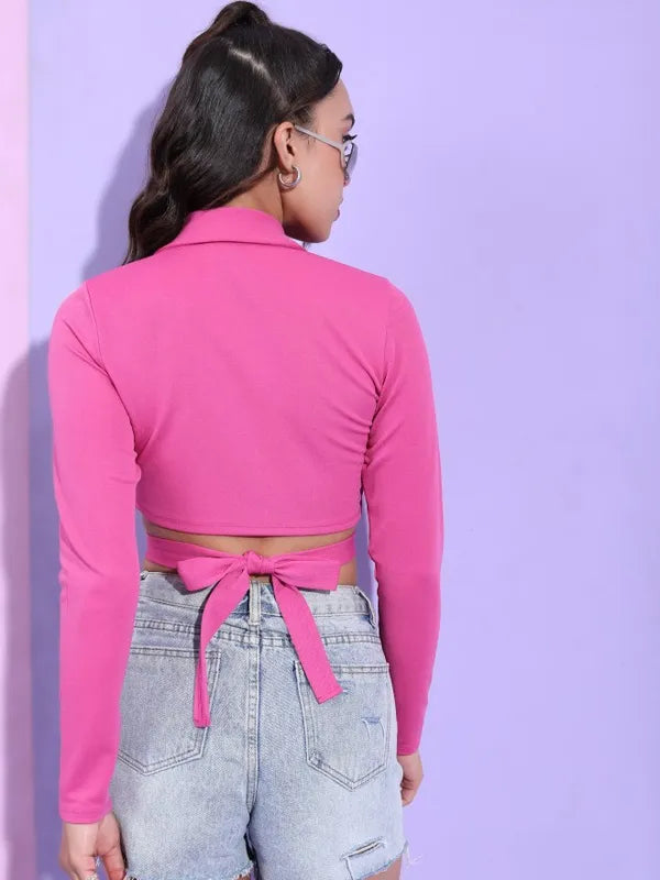 Suburbans  Women Pink Solid Wrap Tops