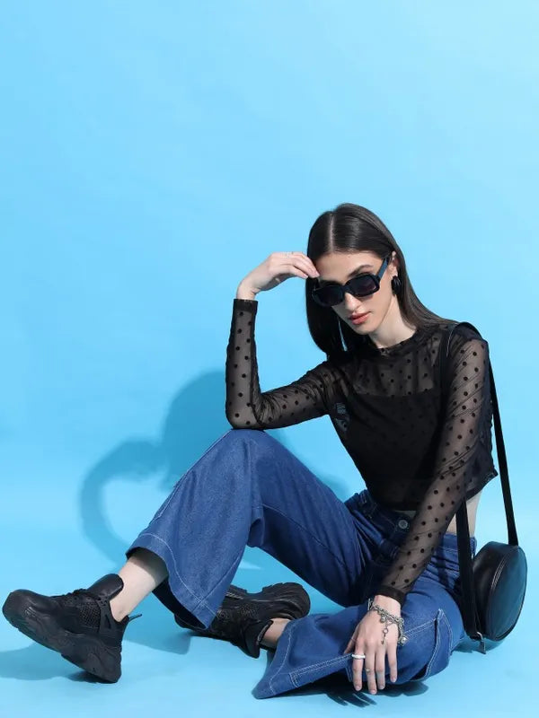 Suburbans Women Black Self Design Regular Tops