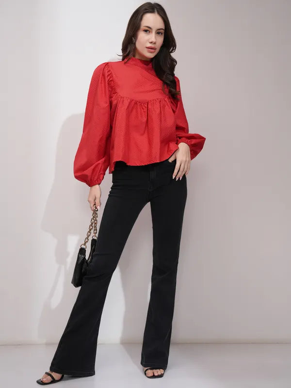 Suburbans Women Red Printed Blouson Tops