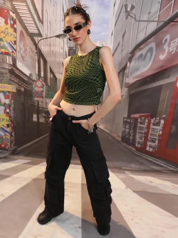 Suburbans Women Black Printed Fitted Tops