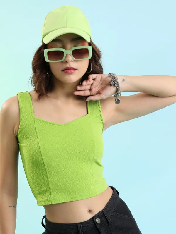 Suburbans Women Green Solid Fitted Tops
