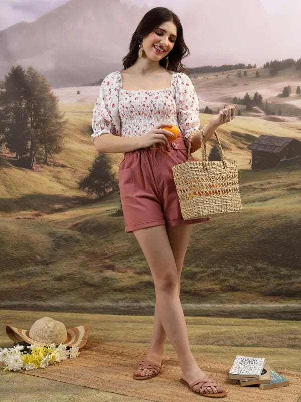 Suburbans Women Off White Printed Regular Tops