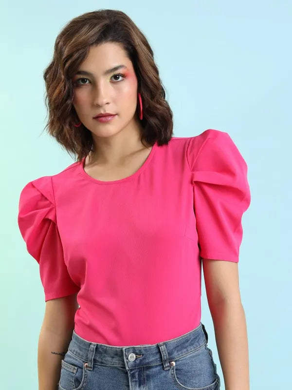 Suburbans Women Pink Solid Fitted Tops
