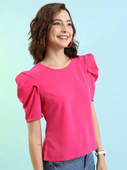 Suburbans  Women Pink Solid Fitted Tops