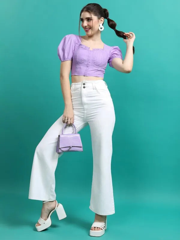 Suburbans Women Purple Solid Bardot Tops