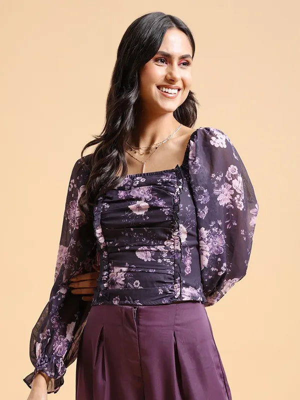 Suburbans Women Purple Printed Regular Tops