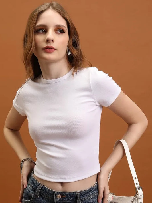Suburbans  Women White Solid Fitted Tops