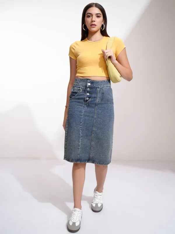 Suburbans Women Yellow Solid Fitted Top